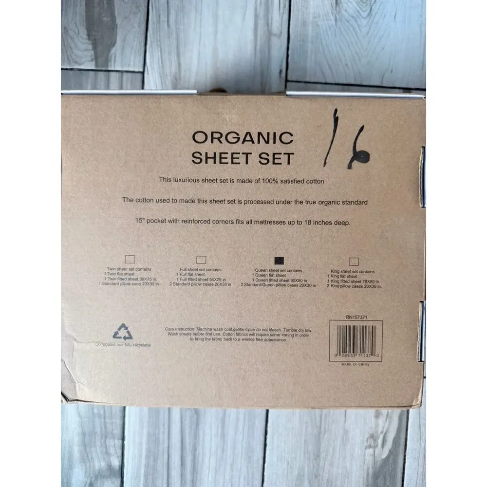 Tree Organic 2800 Series Queen Sheet Set 100% Organic Satisfied Cotton Teal New